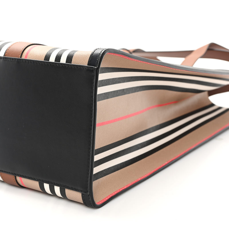 Burberry E-Canvas Stripe Book Tote Tan