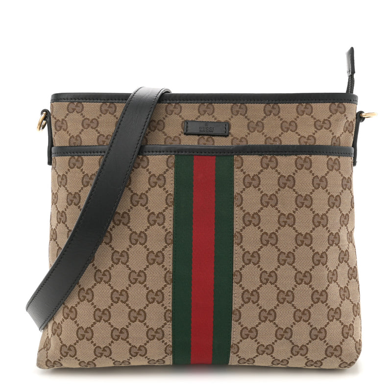 Gucci Gg Web Flat Messenger Bag Black