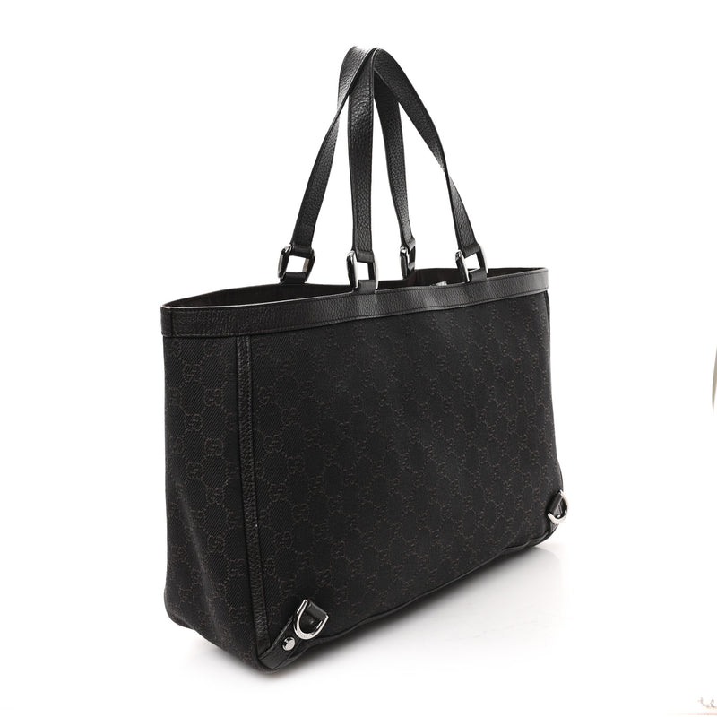 Gucci Denim Large Abbey Tote Dark Brown