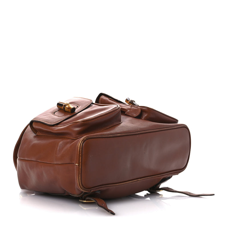 Gucci Calfskin Bamboo Backpack Brown