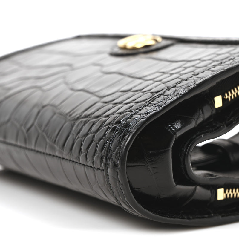 Gucci Crocodile Embossed Arm Bag Black
