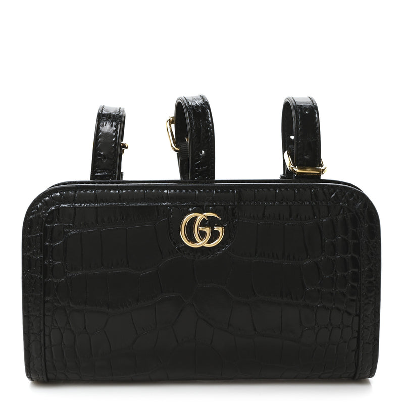 Gucci Crocodile Embossed Arm Bag Black