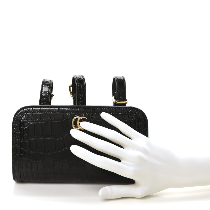 Gucci Crocodile Embossed Arm Bag Black