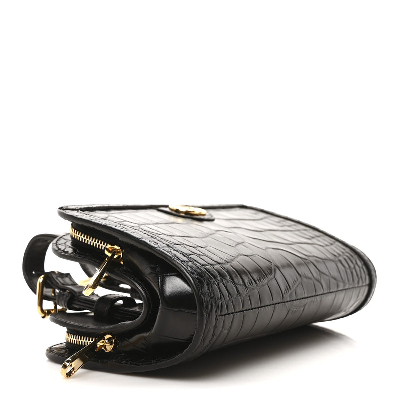 Gucci Crocodile Embossed Arm Bag Black