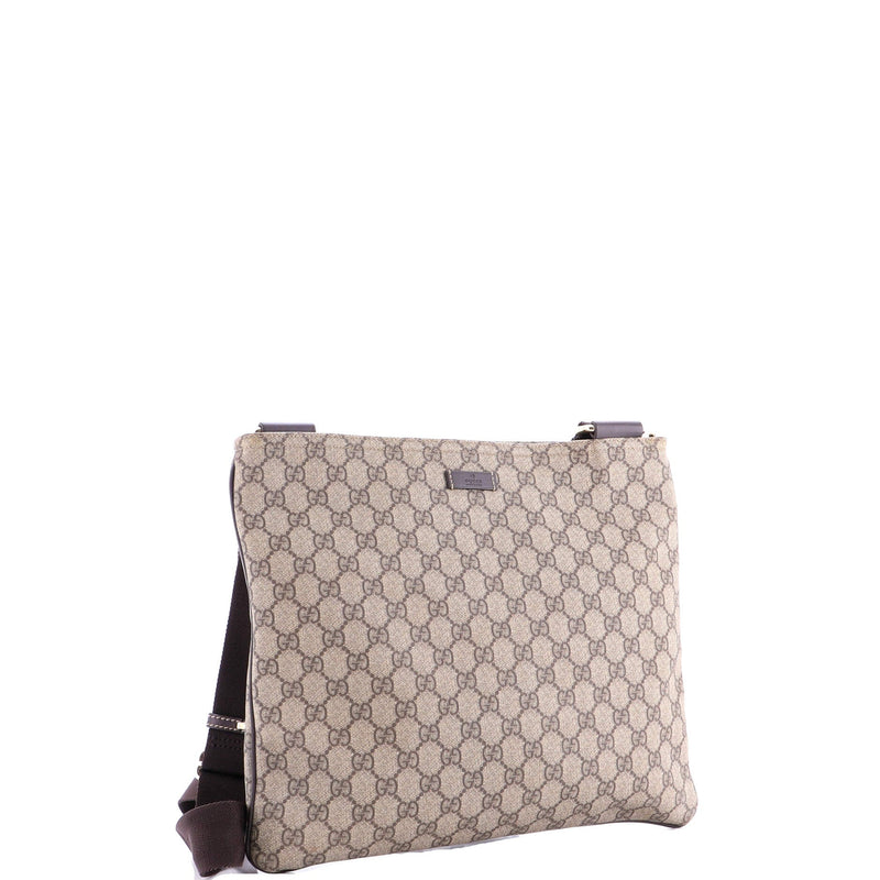 Zip Top Messenger Bag Gg Coated Canvas