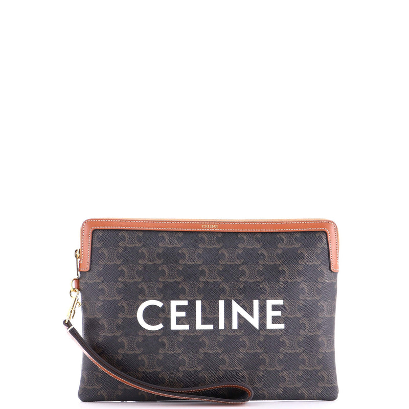Logo Zip Wristlet Pouch Triomphe Coated
