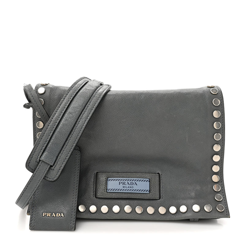Prada Glace Calf Studded Etiquette Flap