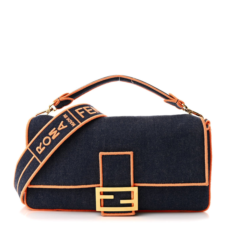 Fendi Denim Large Baguette Blue Arancio