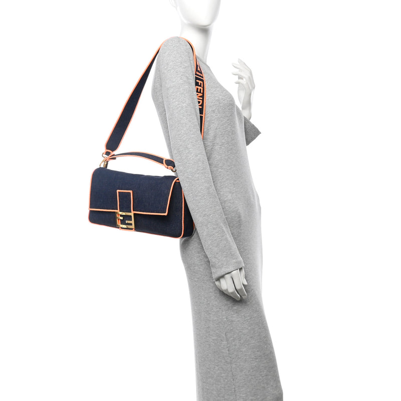 Fendi Denim Large Baguette Blue Arancio