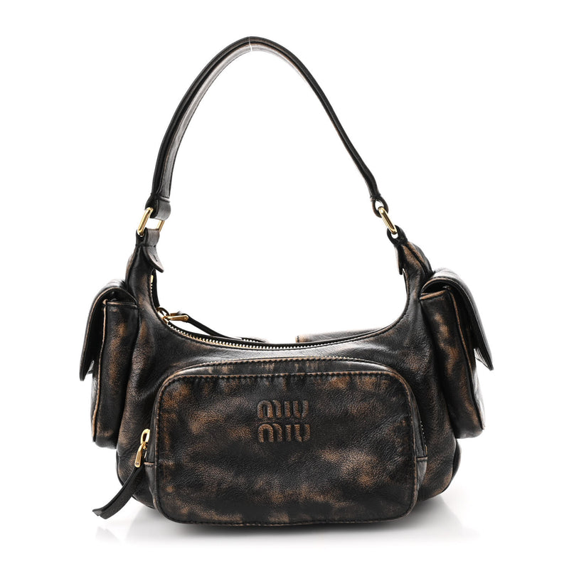 Miu Distressed Nappa Pocket Bag Sand