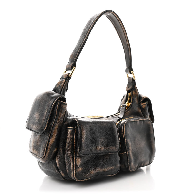 Miu Distressed Nappa Pocket Bag Sand