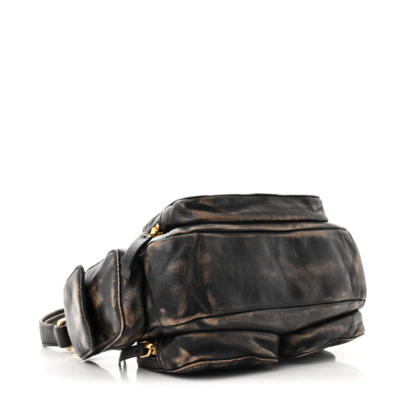 Miu Distressed Nappa Pocket Bag Sand