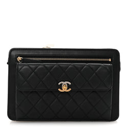 Chanel Lambskin Quilted Wristlet Clutch