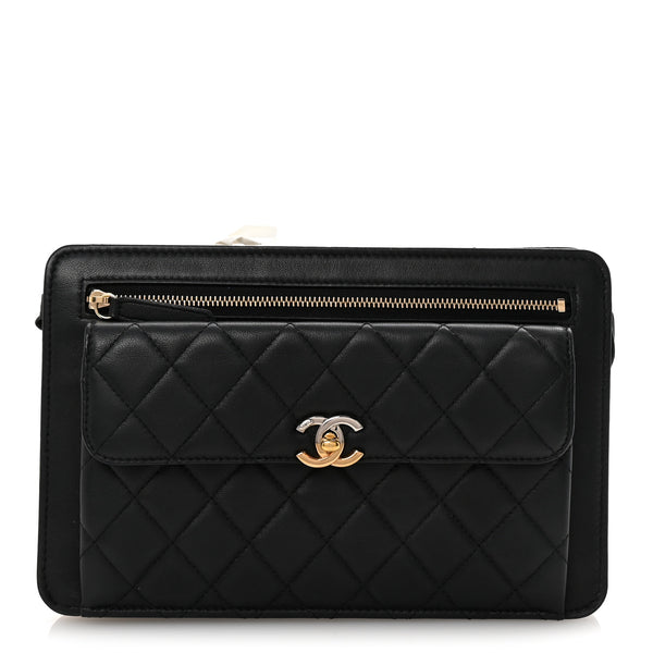 Chanel Lambskin Quilted Wristlet Clutch