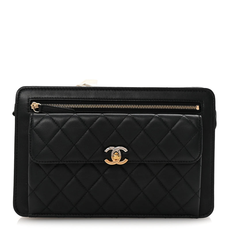 Chanel Lambskin Quilted Wristlet Clutch