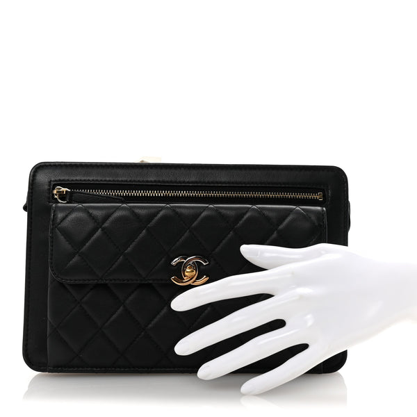 Chanel Lambskin Quilted Wristlet Clutch