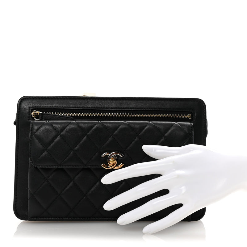 Chanel Lambskin Quilted Wristlet Clutch