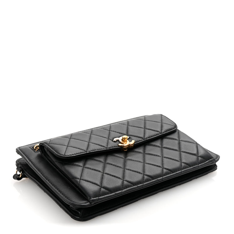 Chanel Lambskin Quilted Wristlet Clutch