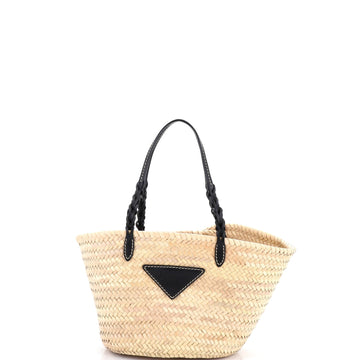 Basket Tote Raffia With Leather Small