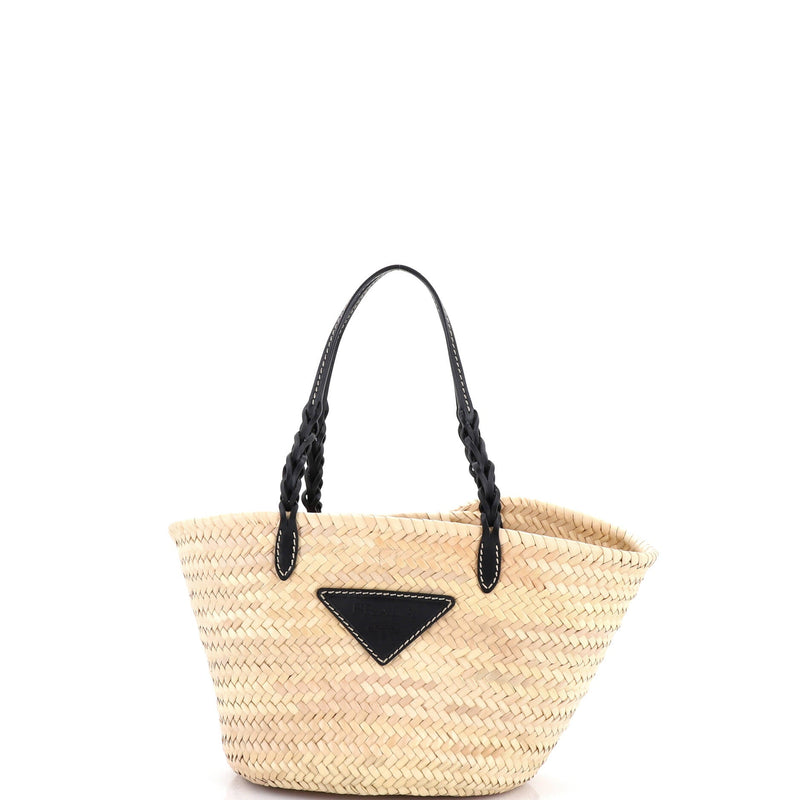 Basket Tote Raffia With Leather Small