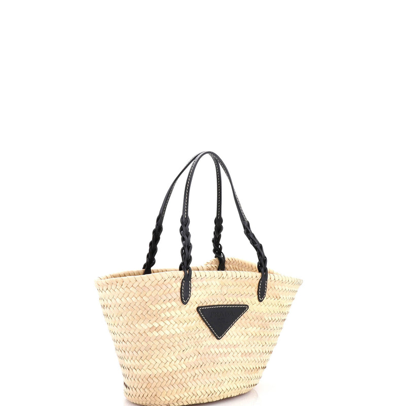 Basket Tote Raffia With Leather Small