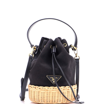Drawstring Bucket Bag Canvas And Wicker