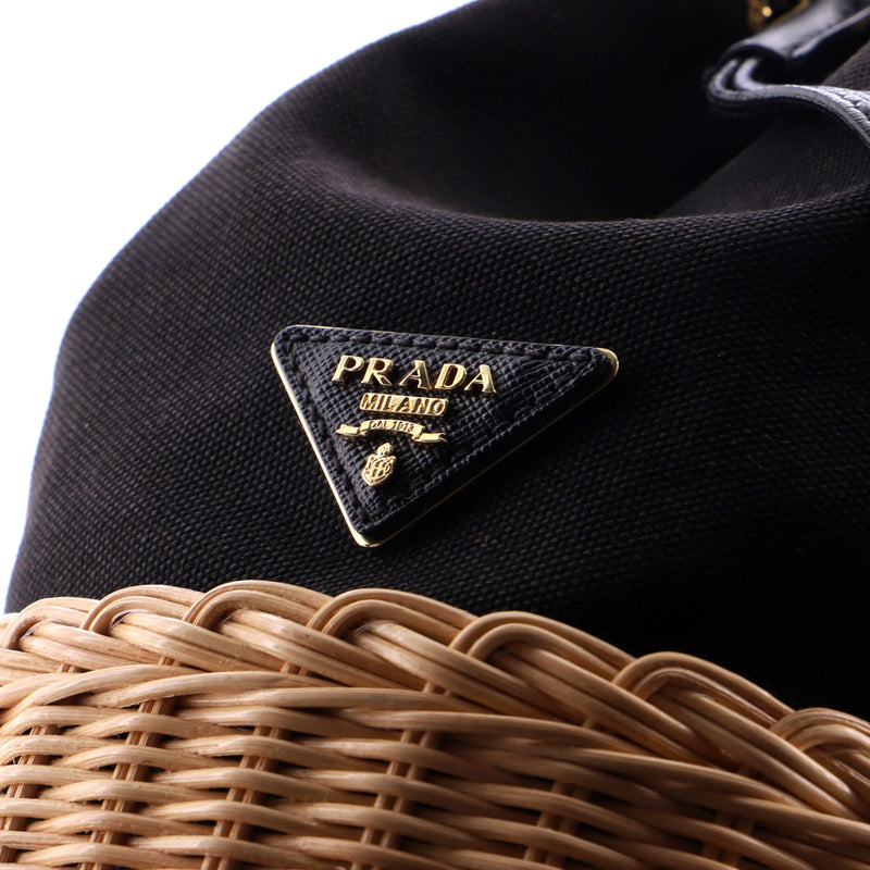 Drawstring Bucket Bag Canvas And Wicker