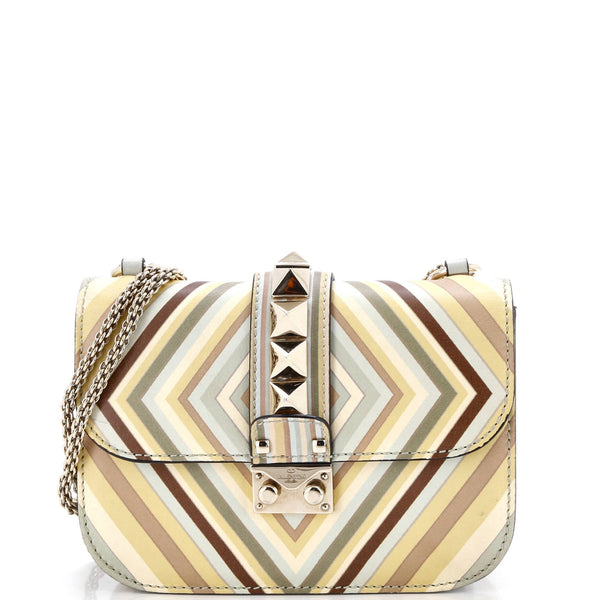 Glam Lock Shoulder Bag Striped Leather