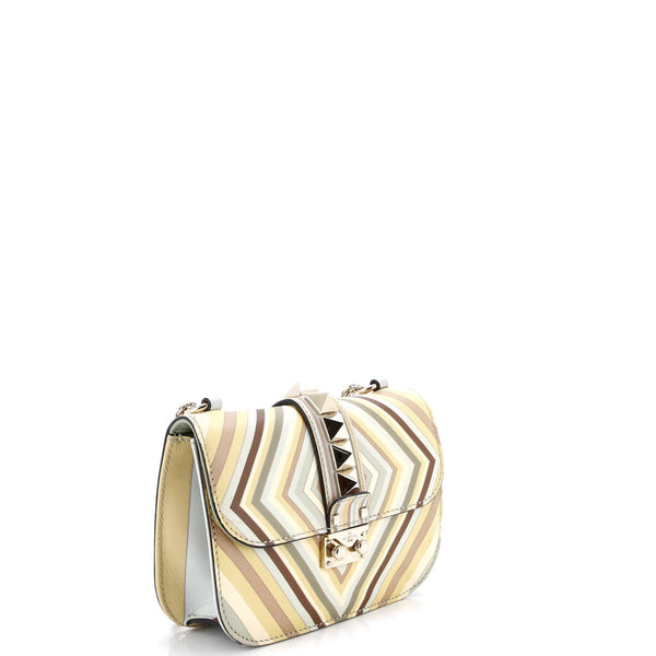 Glam Lock Shoulder Bag Striped Leather