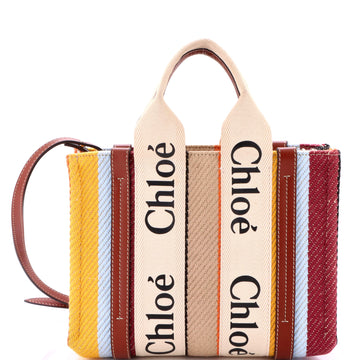 Woody Tote Striped Canvas With Leather