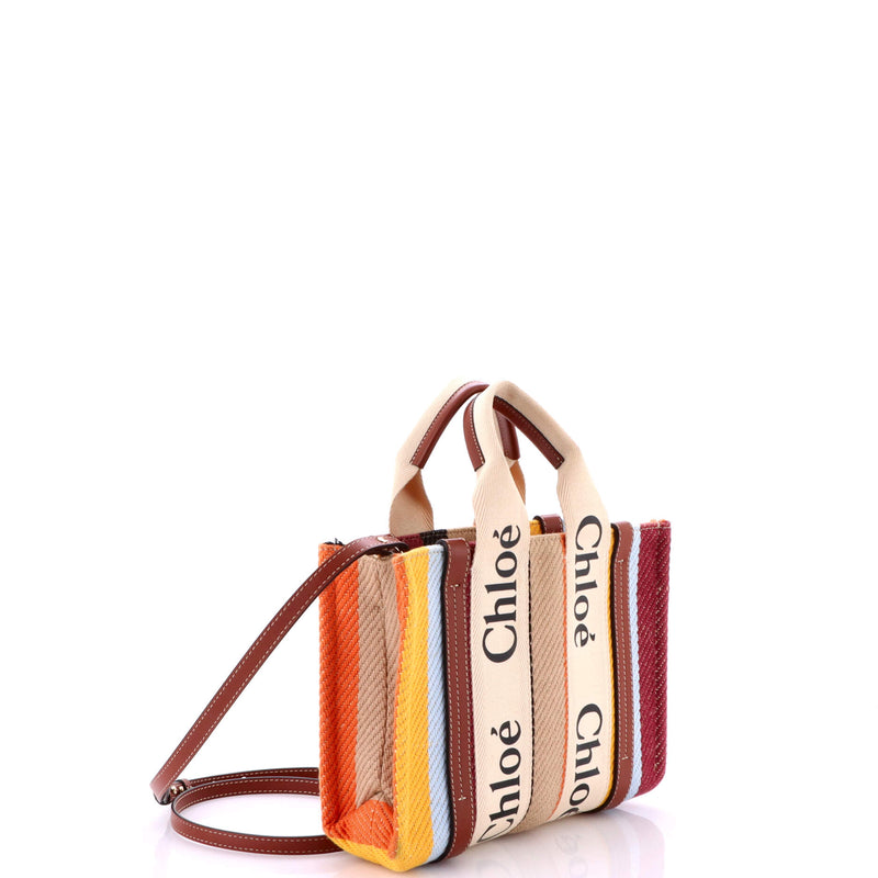 Woody Tote Striped Canvas With Leather