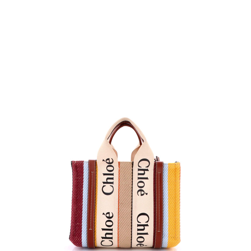Woody Tote Striped Canvas With Leather