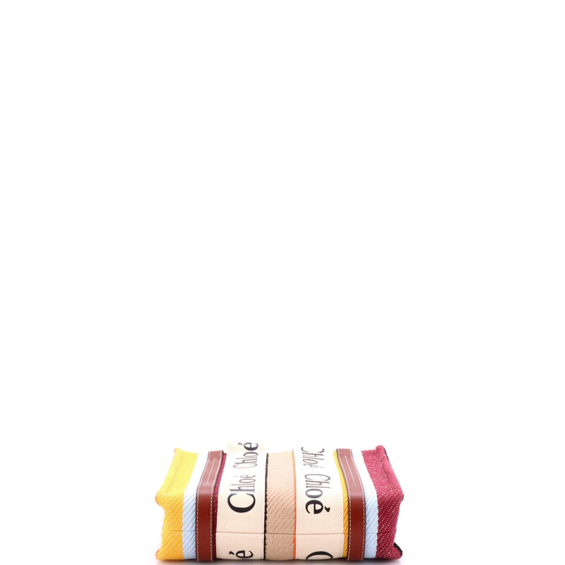 Woody Tote Striped Canvas With Leather