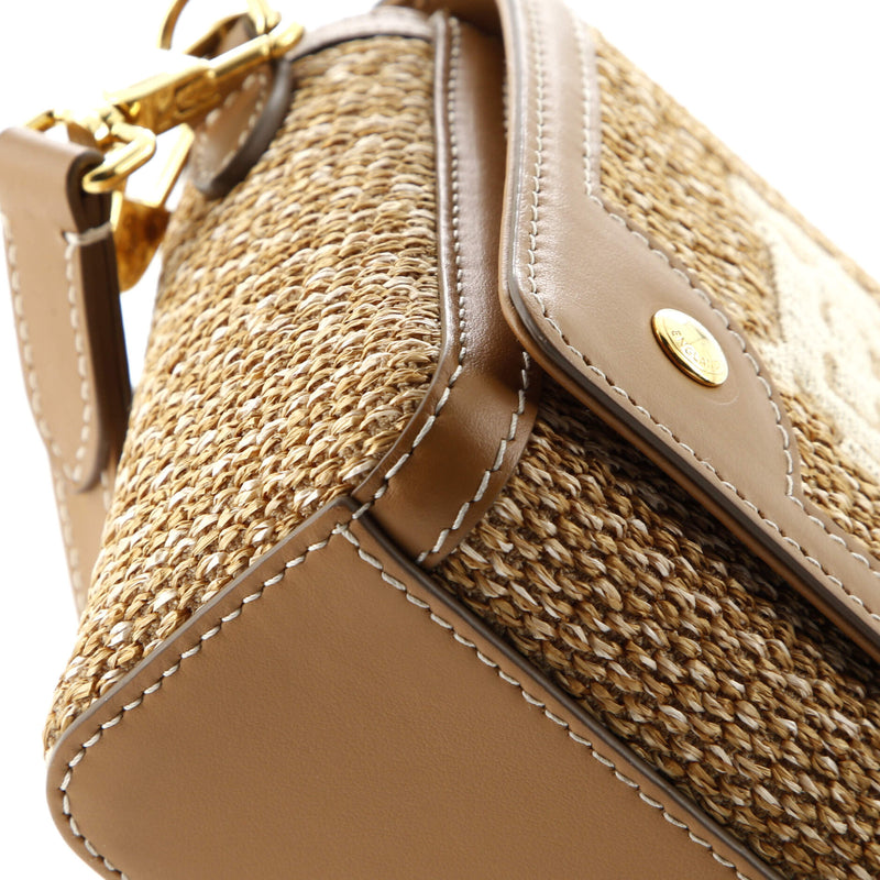 Note Top Handle Bag Embroidered Raffia