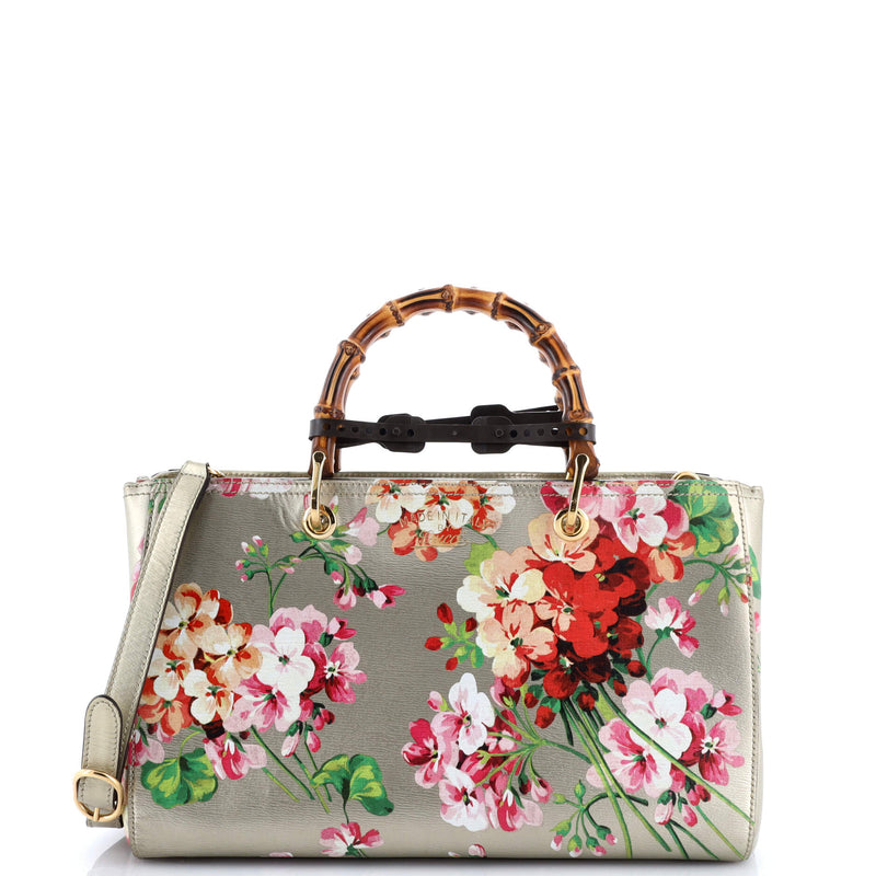 Bamboo Shopper Tote Blooms Print Leather