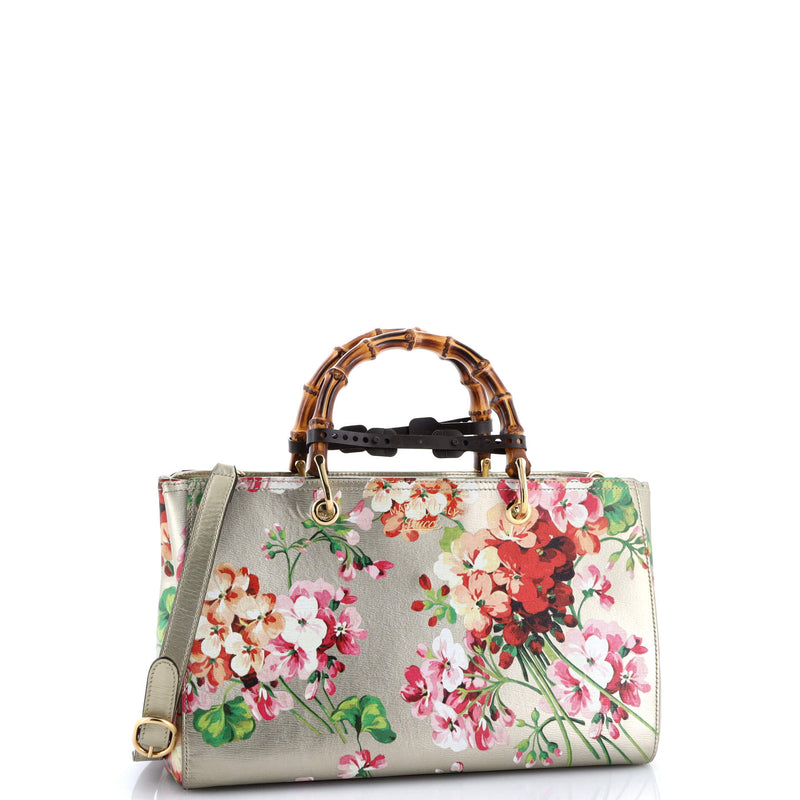 Bamboo Shopper Tote Blooms Print Leather