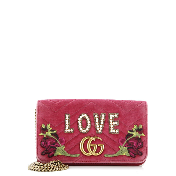 Gg Marmont Chain Flap Bag Embroidered