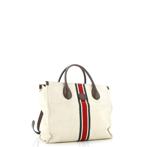 Foldable Web Tote Canvas With Leather