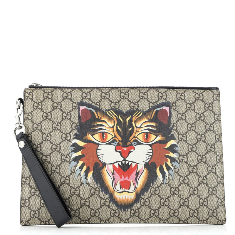 Zipped Pouch Angry Cat Gg Coated Canvas