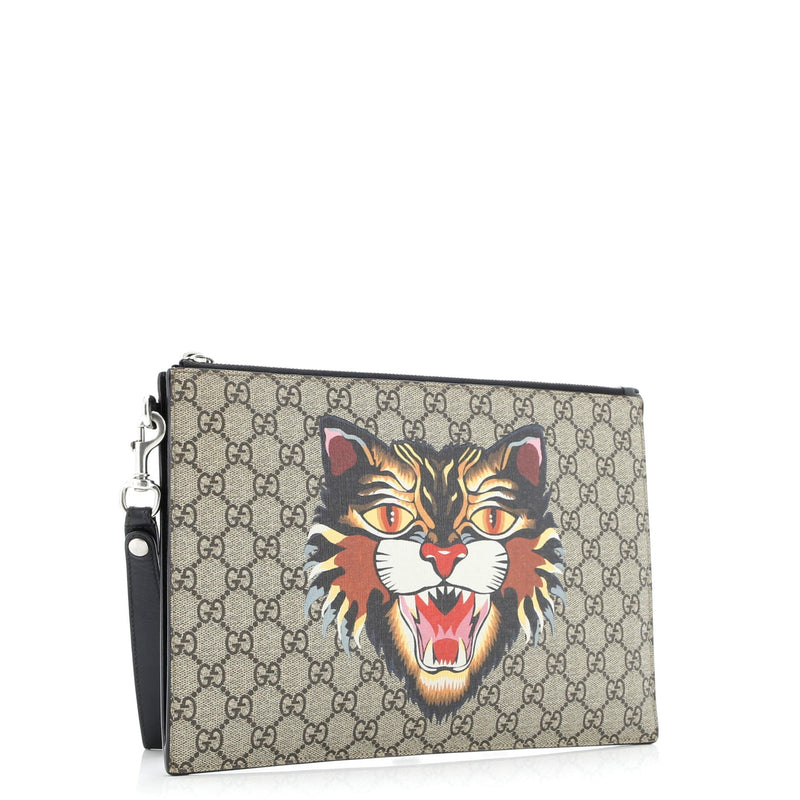 Zipped Pouch Angry Cat Gg Coated Canvas