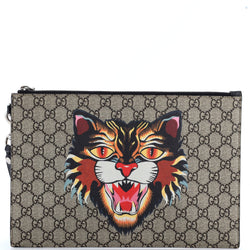 Zipped Pouch Angry Cat Gg Coated Canvas