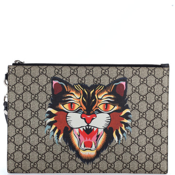 Zipped Pouch Angry Cat Gg Coated Canvas
