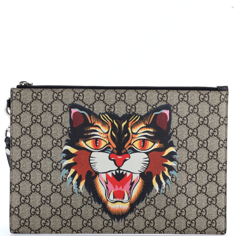 Zipped Pouch Angry Cat Gg Coated Canvas
