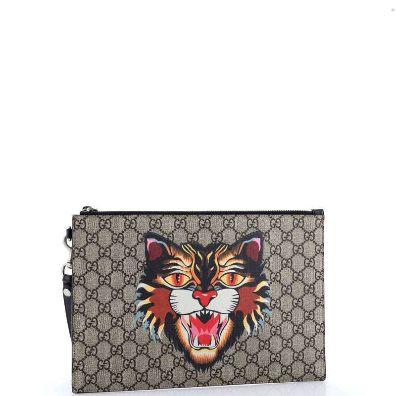 Zipped Pouch Angry Cat Gg Coated Canvas