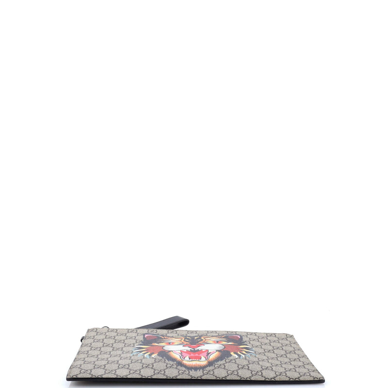 Zipped Pouch Angry Cat Gg Coated Canvas