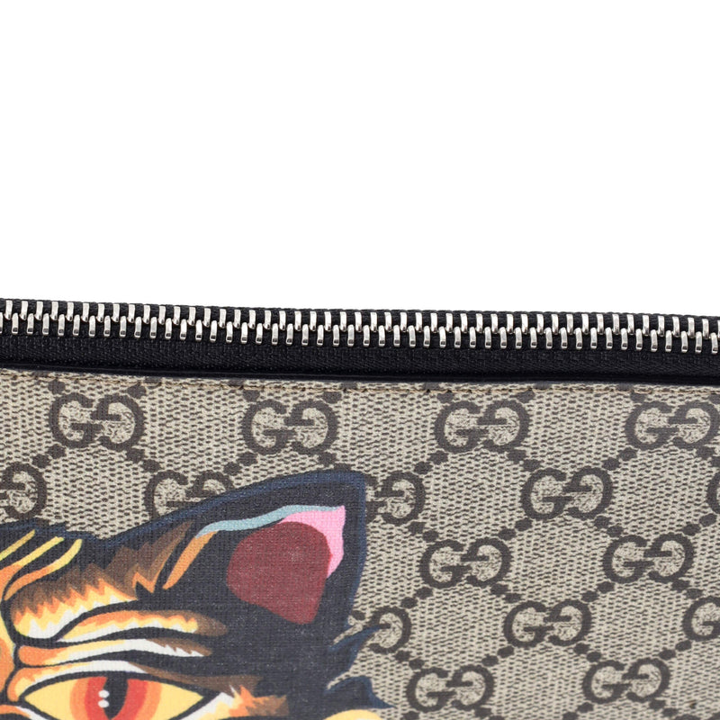Zipped Pouch Angry Cat Gg Coated Canvas