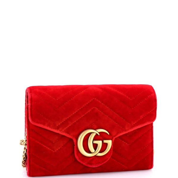 Gg Marmont Chain Wallet Matelasse Velvet