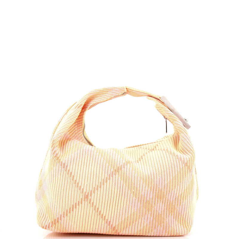 Peg Handle Bag Knit Check Fabric Medium