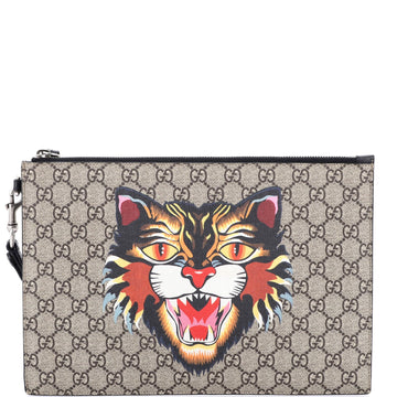 Zipped Pouch Angry Cat Gg Coated Canvas