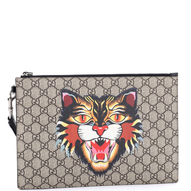 Zipped Pouch Angry Cat Gg Coated Canvas